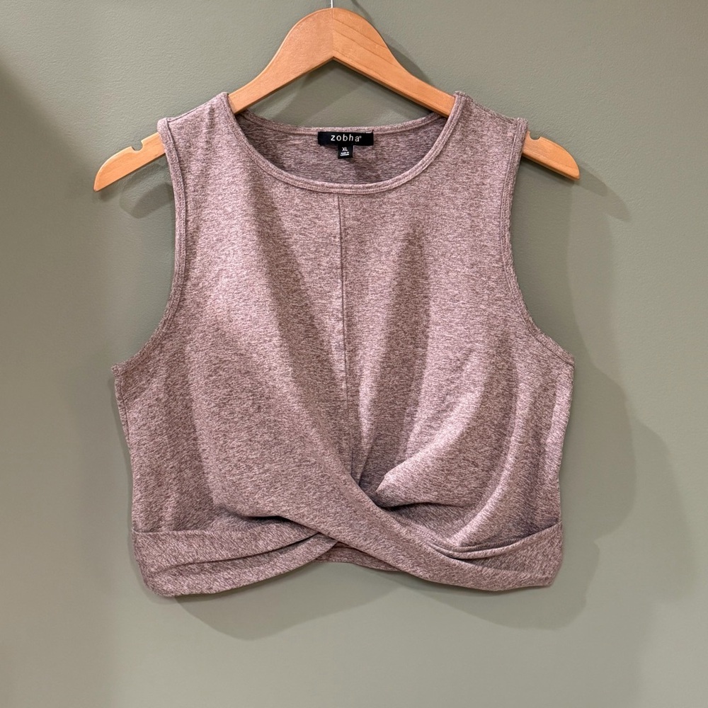 Zobha Women's Gray Twist-Front Crop Top